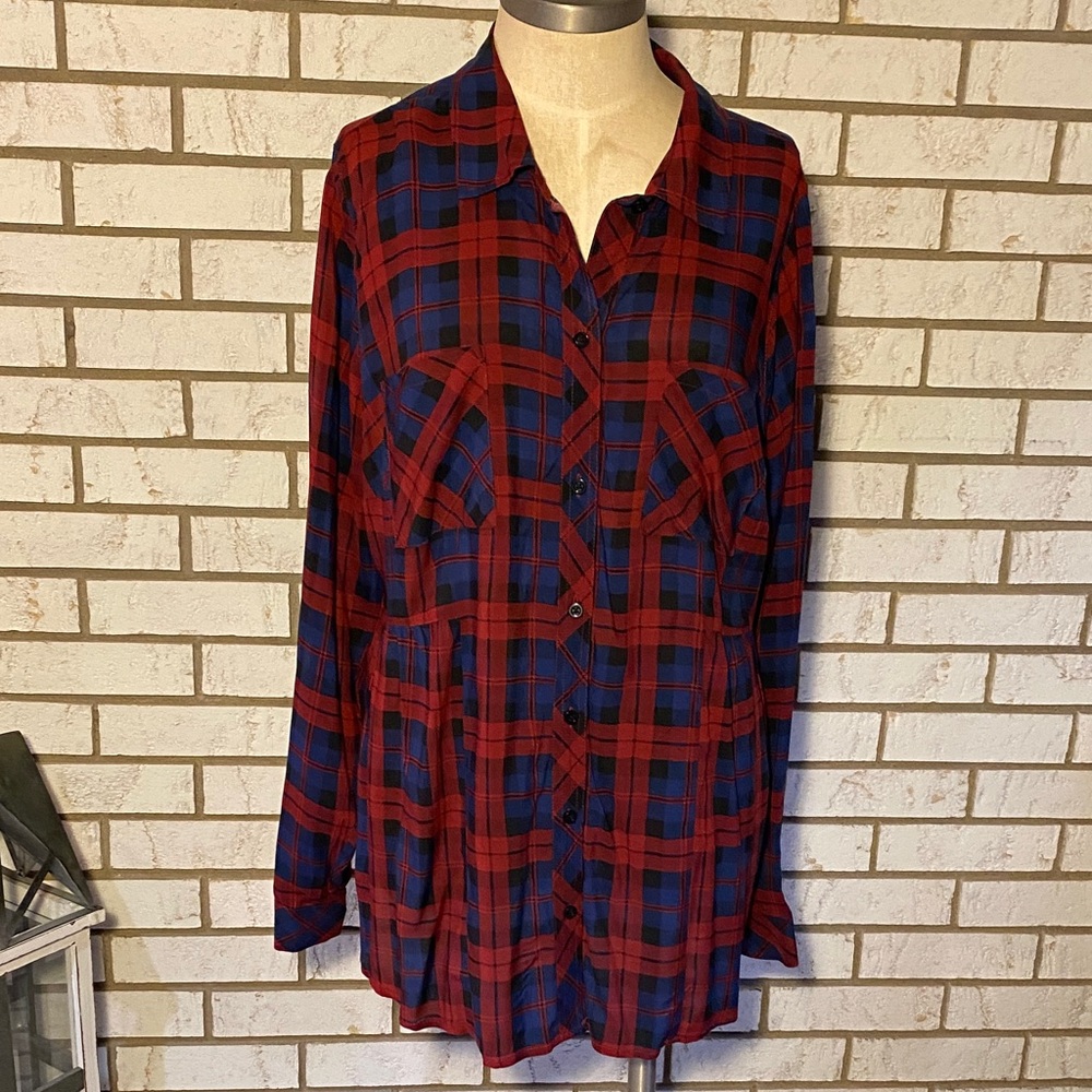 Red and Blue Plaid Button-Up Shirt